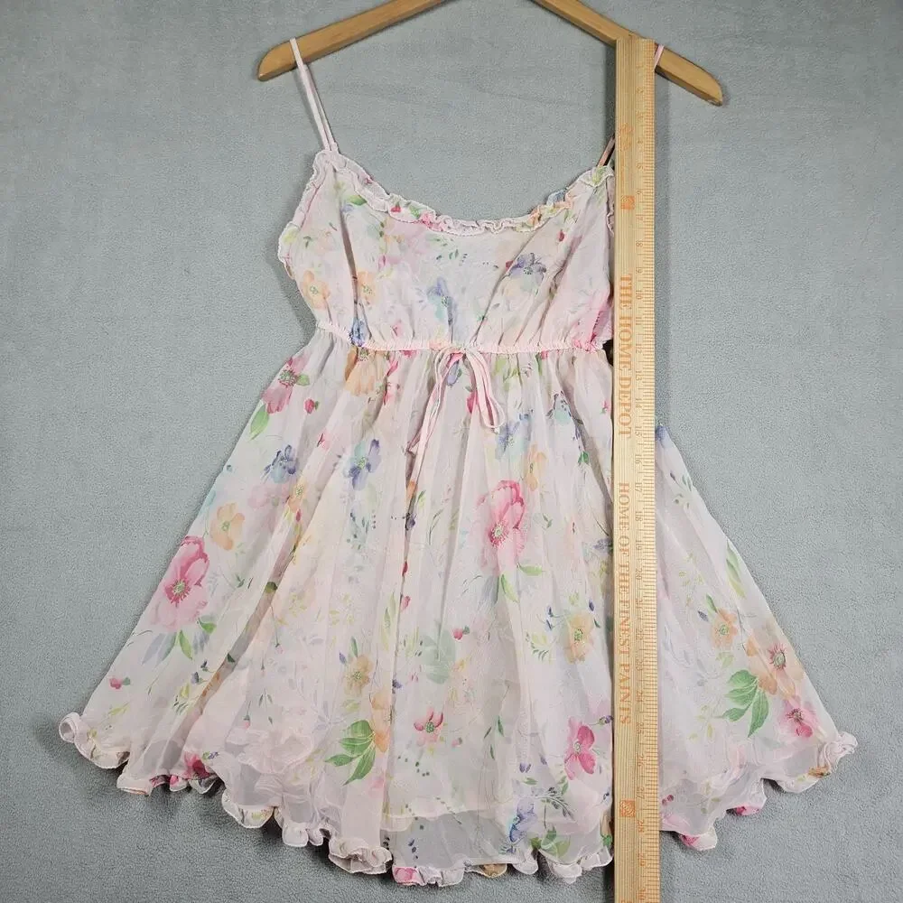 Vintage Victoria’s Secret Floral Babydoll Slip Dress Womens M Y2K Coquette Fairy